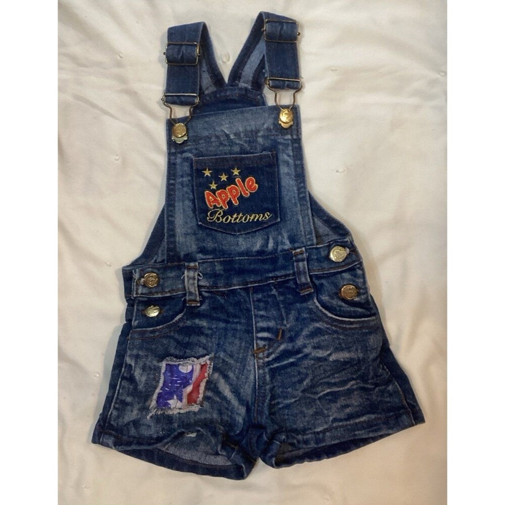 Apple Bottom Baby Girl 12 Months Jean Denim Bib Overalls Shorts US Patchwork
